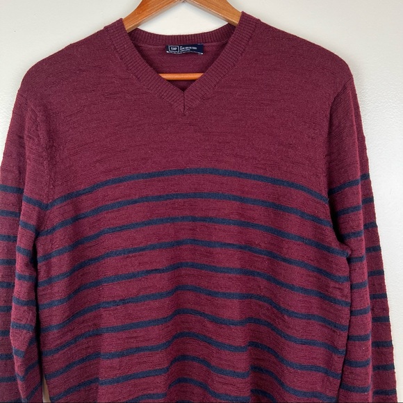 Gap Mens Sweater Wool Size XL/M *see listing*For Size V Neck Red Blue Stripe - Picture 3 of 16